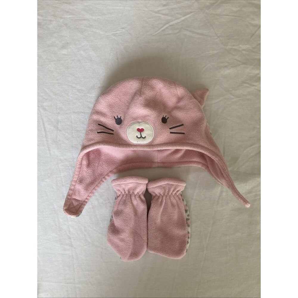 6-18 Months Jumping Beans baby girl clothes - 3 piece hat & gloves | cat theme